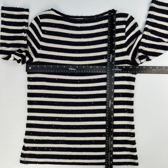 Talbots off white navy sequin 3/4 striped top - Picture 11 of 11